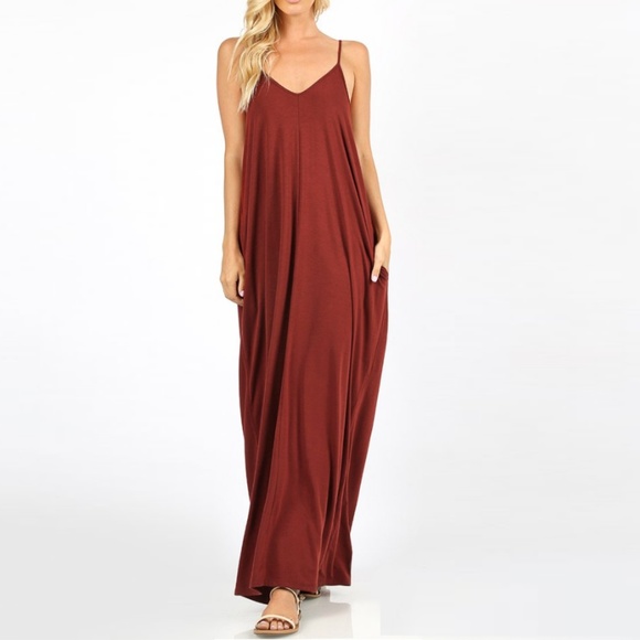 Dresses & Skirts - Brick Pocket V-Neck Tank Maxi Dress